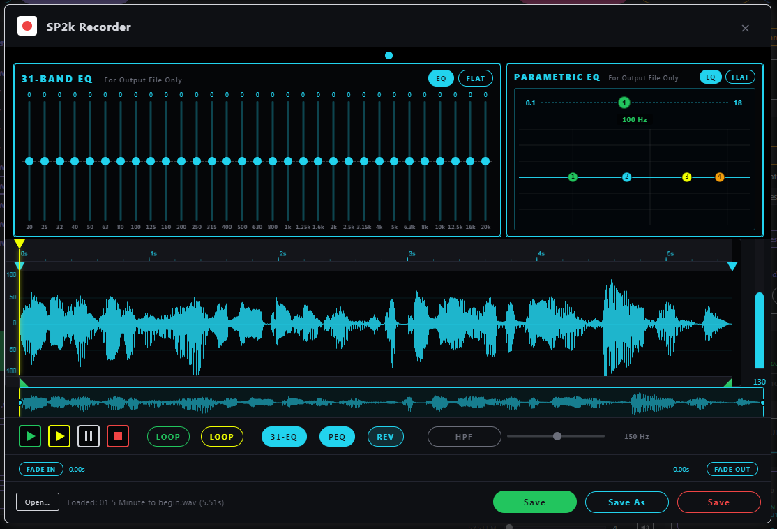 SP2k Recorder — 31-band EQ and 4-band parametric EQ